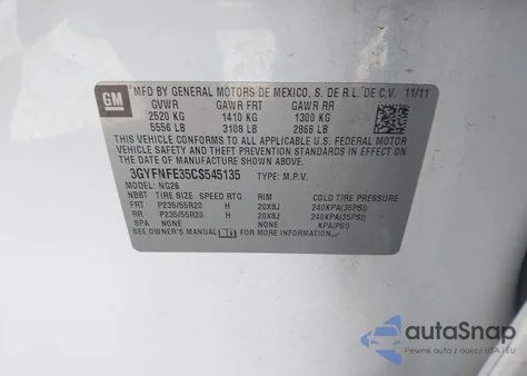 2012 Cadillac Srx Premium Collection from USA, damaged, VIN 3GYFNFE35CS545135